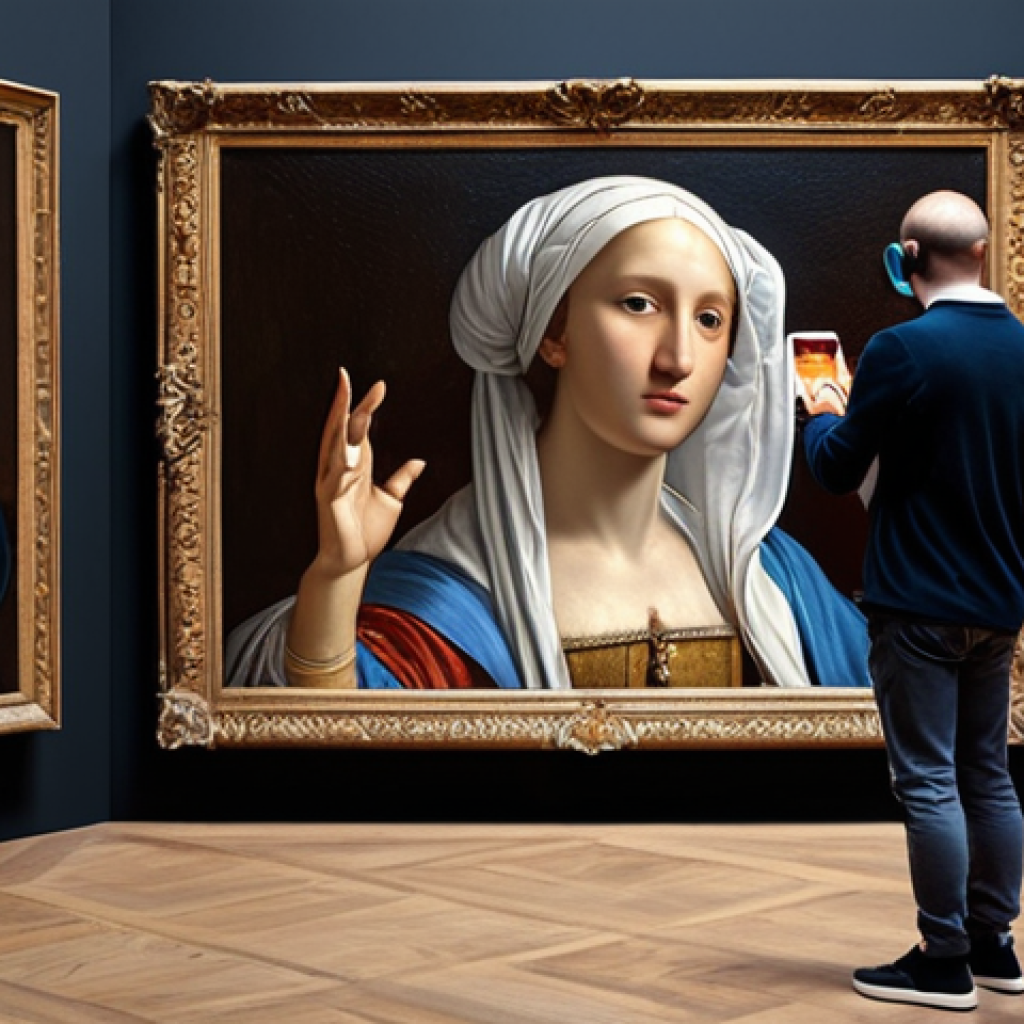 **Digital art exhibition featuring augmented reality interactive classic paintings, highlighting innovative funding strategies like NFTs and brand partnerships.**