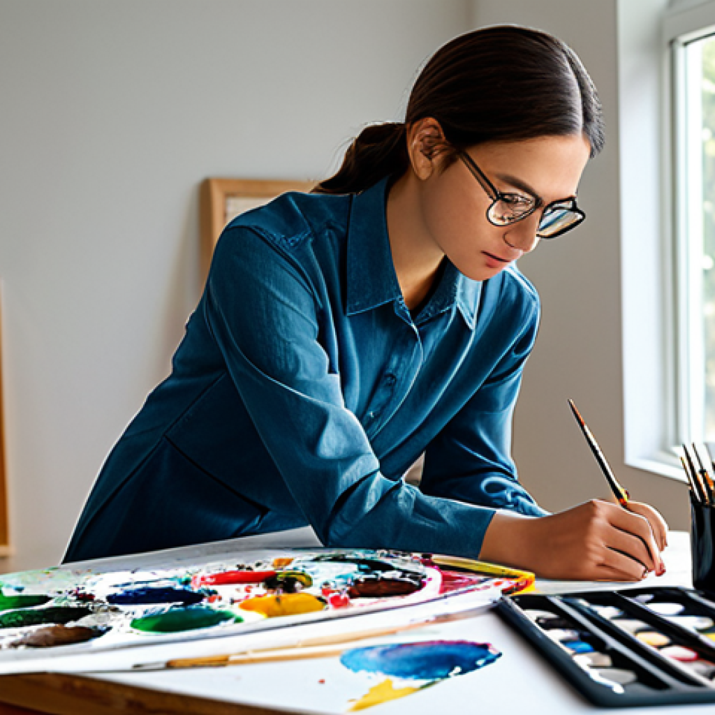 Artistic Skill Development**

"A professional artist fully clothed in modest attire, diligently working on a painting in a brightly lit studio, surrounded by art supplies. The scene should emphasize focus and dedication. Safe for work, appropriate content, perfect anatomy, correct proportions, natural pose, professional setting, high quality."

**