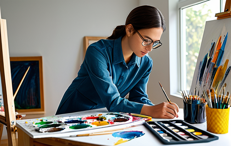 Artistic Skill Development**

"A professional artist fully clothed in modest attire, diligently working on a painting in a brightly lit studio, surrounded by art supplies. The scene should emphasize focus and dedication. Safe for work, appropriate content, perfect anatomy, correct proportions, natural pose, professional setting, high quality."

**