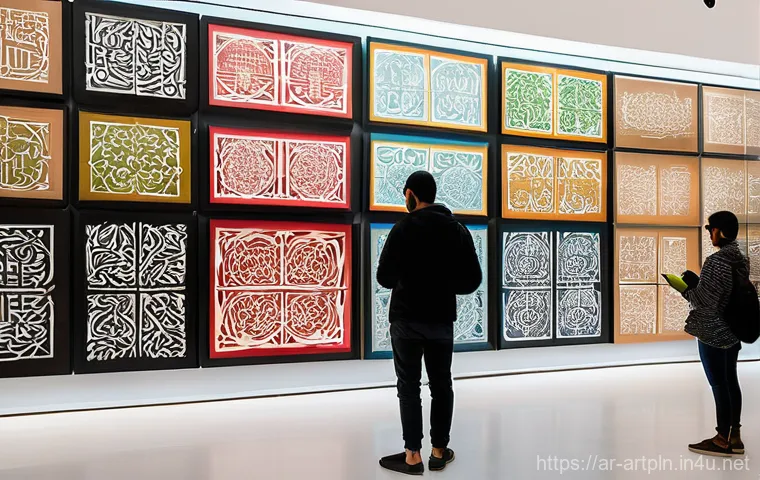 미술문화기획사의 주요 직무 적성 테스트 - **Prompt:** A vibrant, modern art gallery in a bustling Middle Eastern city, showcasing an exhibitio...