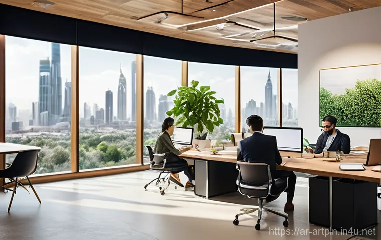 미술문화기획사의 동기부여 방법 - **Prompt:** A vibrant, modern open-plan office space bathed in warm, natural light, designed with a ...