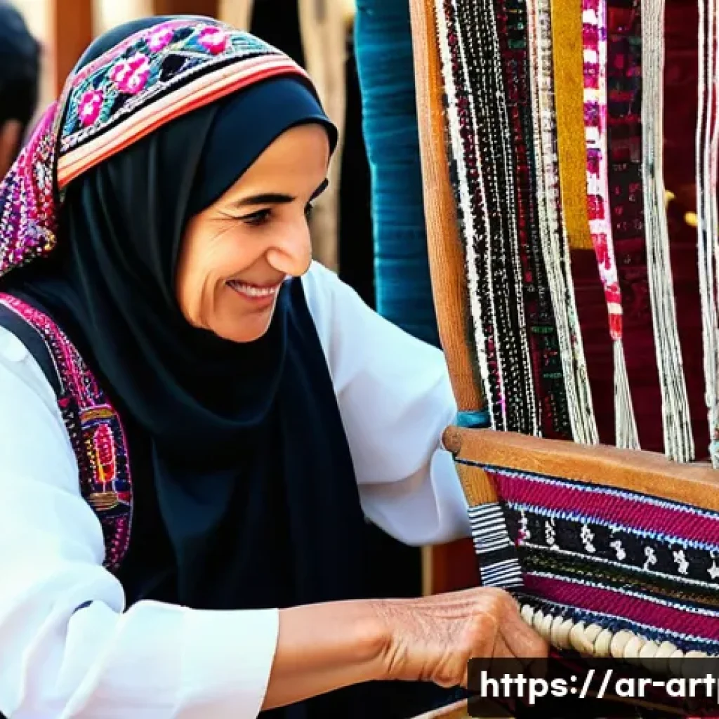 미술문화기획사의 프레젠테이션 기술 - An authentic and heartwarming scene set in a vibrant cultural festival. An elderly Arab woman, with ...