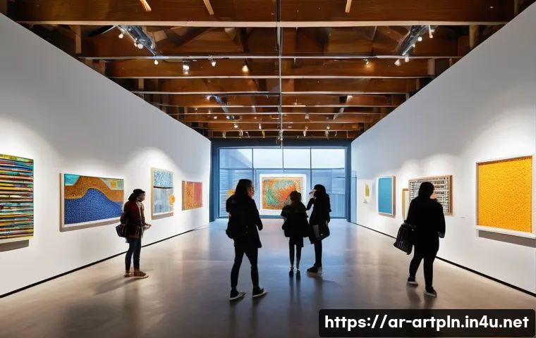 미술문화기획사의 지속 가능한 전시 기획 사례 - **Prompt: A bustling, vibrant art exhibition in a modern, sustainably designed cultural center. The ...
