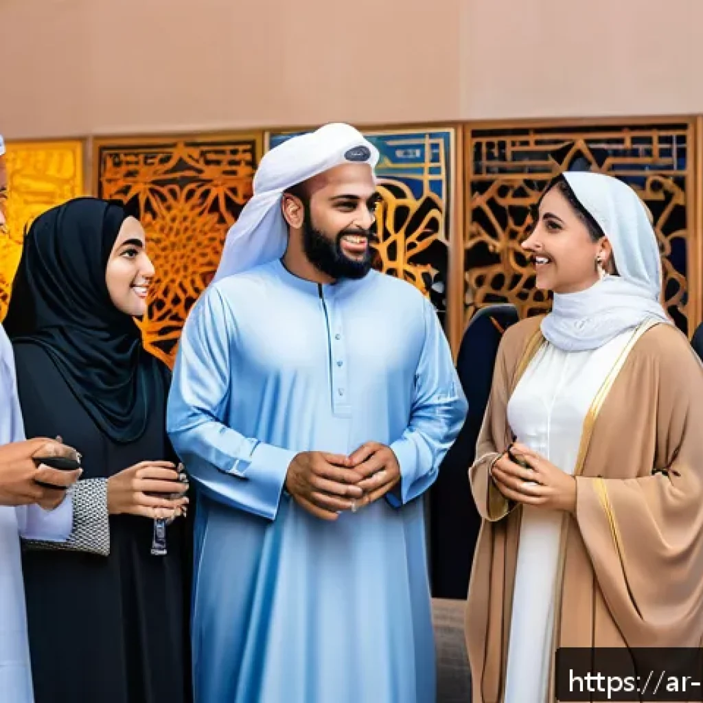 미술문화기획사의 고객 피드백 활용 사례 - A vibrant scene of a modern cultural event in an Arabic city, featuring a diverse audience including...