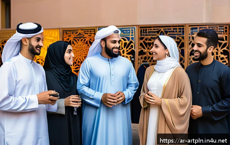 미술문화기획사의 고객 피드백 활용 사례 - A vibrant scene of a modern cultural event in an Arabic city, featuring a diverse audience including...