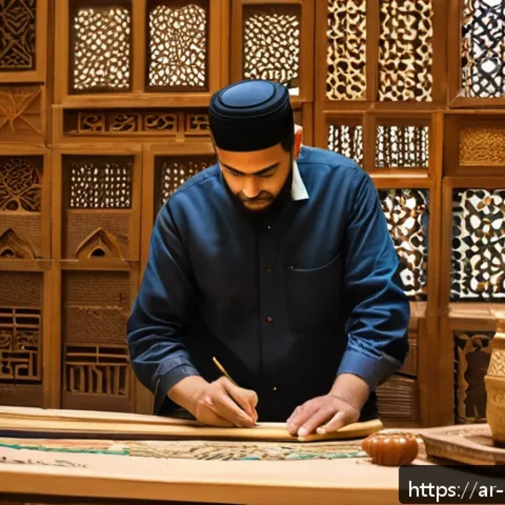 미술문화기획사 관련 주요 전문 단체 소개 - A vibrant workshop scene inside an Arabic cultural association hall in Cairo, showcasing artisans we...