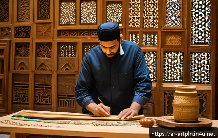 미술문화기획사 관련 주요 전문 단체 소개 - A vibrant workshop scene inside an Arabic cultural association hall in Cairo, showcasing artisans we...